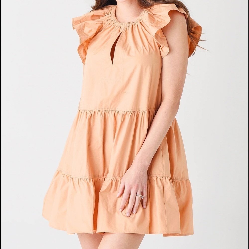 A.L.C. Harper Ruffle Sleeve Dress Peach Orange Mini Cotton Tiered A Line US 4